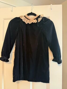 Janie and Jack Black Velvet Dress with Cream Lace Ruffle Collar